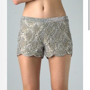 Scalloped Sequined Silk Shorts By Basix Black Label